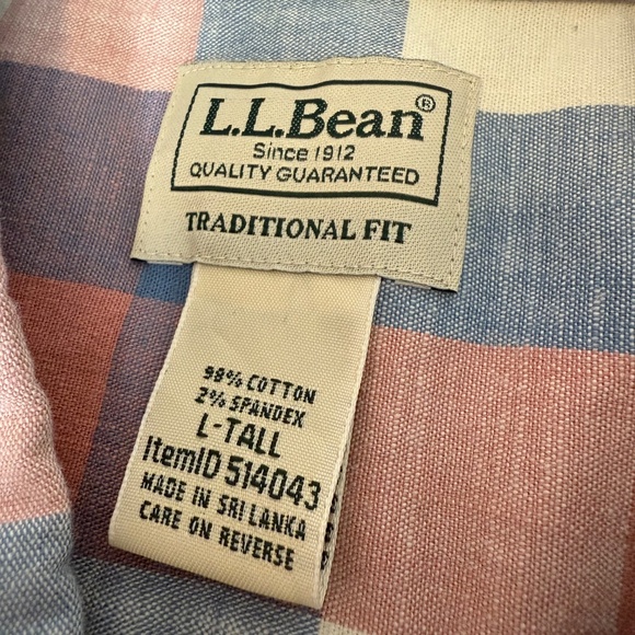 LL Bean Comfort Stretch Chambray Shirt Mens Large Tall Blue Pink Traditional Fit - Picture 4 of 7